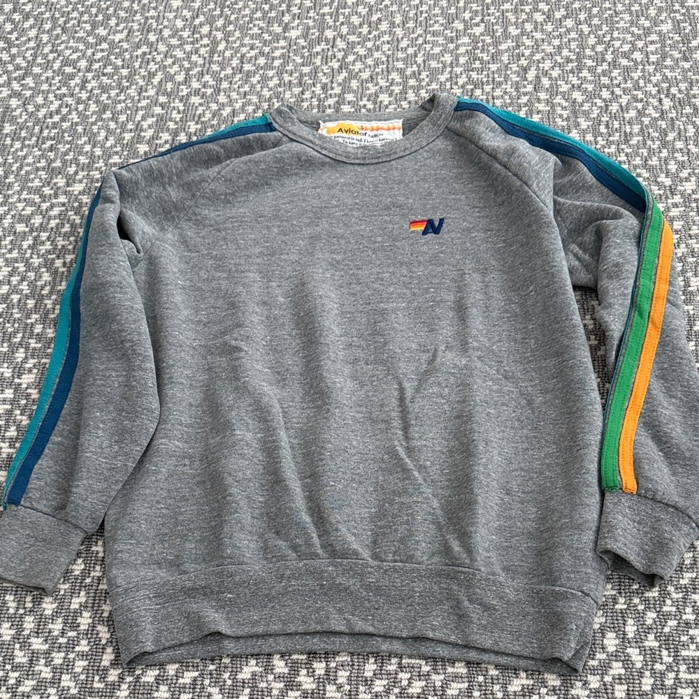 Aviator Nation Gray Sweatshirt with Multicolor Stripes